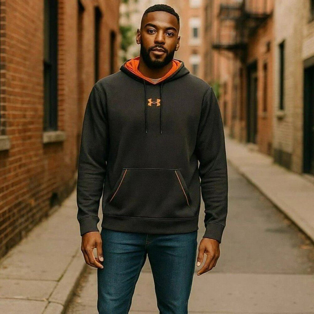 Under Armour Mens Large Gray Mesh Print Loose Pullover Hoodie Jacket Hooded Sz L